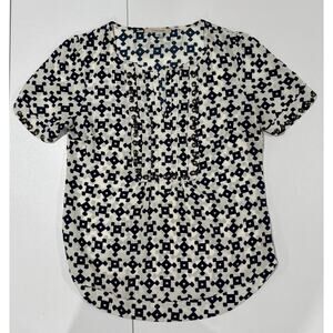 41 HAWTHORN Blue Off White Moni Studded Short Sleeve Blouse Women Size S
